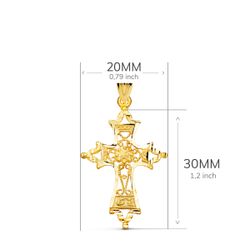 18K Cruz Oro Amarillo Filigrana Bordes Tallados. 30X20 Mm