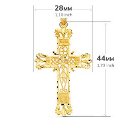 18K Cruz Oro Amarillo Filigrana Bordes Tallados. 44X28 Mm