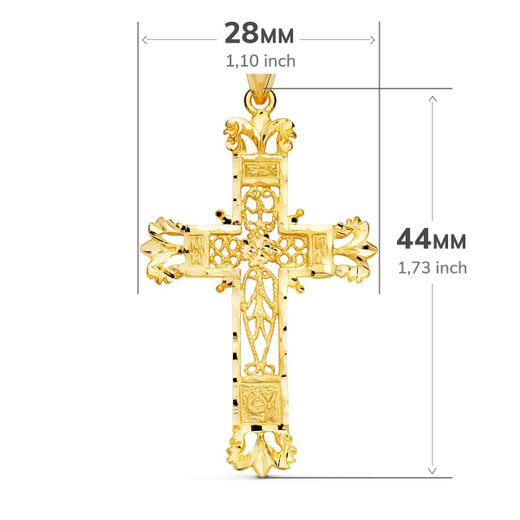 18K Cruz Oro Amarillo Filigrana Bordes Tallados. 44X28 Mm