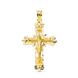 18K Cruz Oro Amarillo Filigrana Con Cristo Tallada 36X24 Mm
