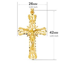 18K Cruz Oro Amarillo Filigrana Con Cristo Tallada 42X27 Mm