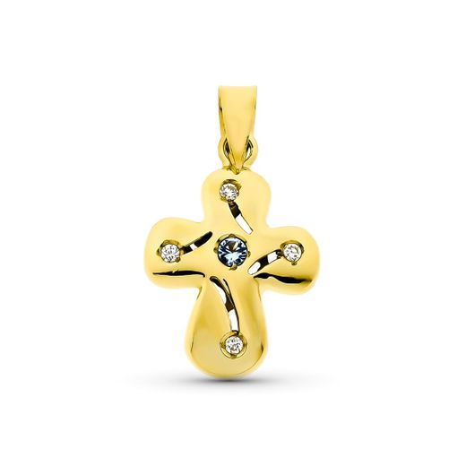 18K Cruz Oro Amarillo Lisa Circonita 20X14 Mm