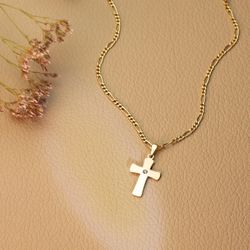 18K Cruz Oro Amarillo Lisa En Brillo Con Circonita 20 X 12 Mm