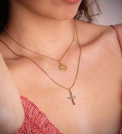 18K Cruz Oro Amarillo Lisa En Brillo Hueca 20 X 12 Mm