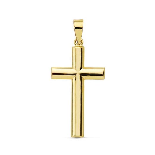 18K Cruz Oro Amarillo Lisa Palo Oval. 25X15 Mm