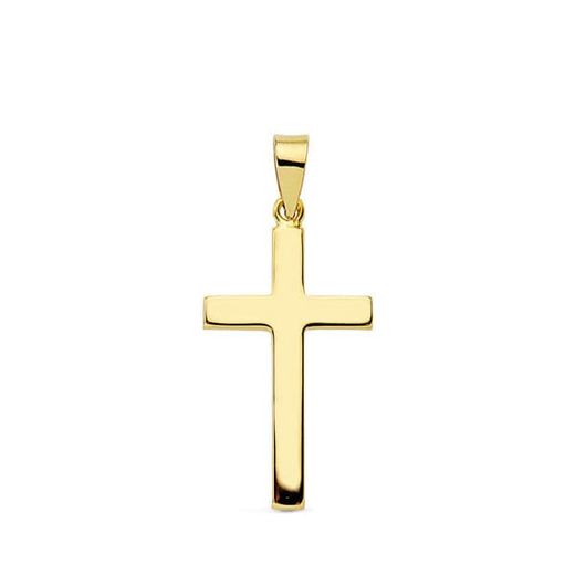 18K Cruz Oro Amarillo Lisa Palo Rectangular. 23X12 Mm