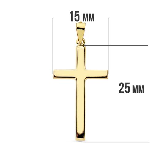 18K Cruz Oro Amarillo Lisa Palo Rectangular. 27X15 Mm