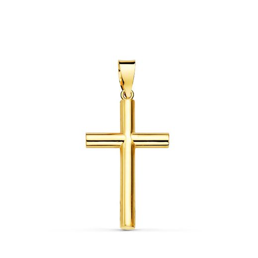18K Cruz Oro Amarillo Lisa Tubo Hueco 2.5 Mm 21X13 Mm