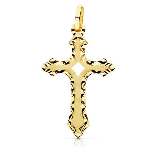 18K Cruz Oro Amarillo Sin Cristo Tallada 27X17 Mm