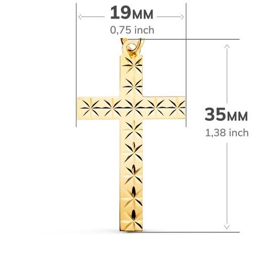 18K Cruz Oro Amarillo Sin Cristo Tallada 35X19 Mm