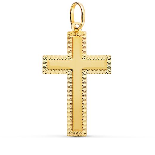 18K Cruz Oro Amarillo Sin Cristo Tallada 35X20 Mm
