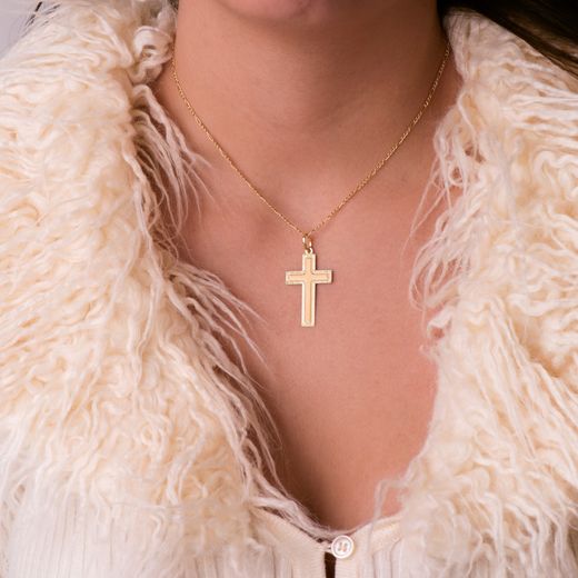 18K Cruz Oro Amarillo Sin Cristo Tallada 35X20 Mm
