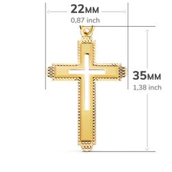 18K Cruz Oro Amarillo Sin Cristo Tallada Y Matizada 35X22 Mm