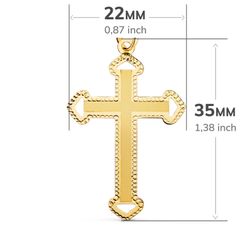 18K Cruz Oro Amarillo Sin Cristo Tallada Y Matizada 35X22 Mm