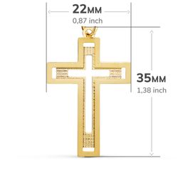 18K Cruz Oro Amarillo Sin Cristo Tallada Y Matizada 35X22 Mm