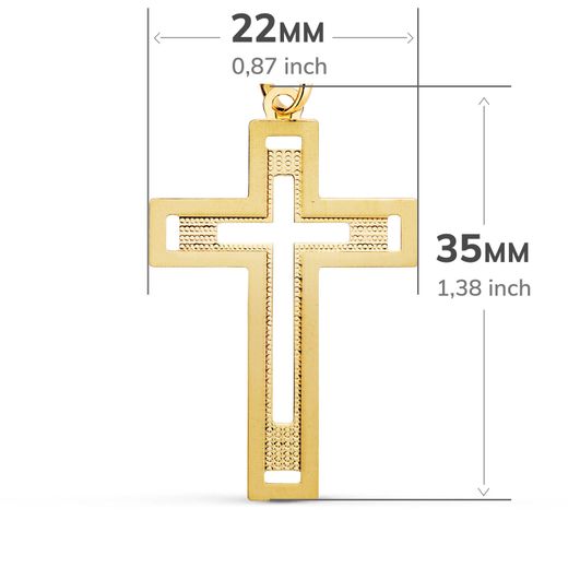 18K Cruz Oro Amarillo Sin Cristo Tallada Y Matizada 35X22 Mm