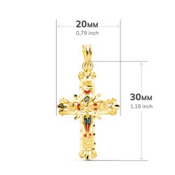 18K Cruz Oro Amarillo Vidriera Catedral Bordes Tallados. 30X20 Mm