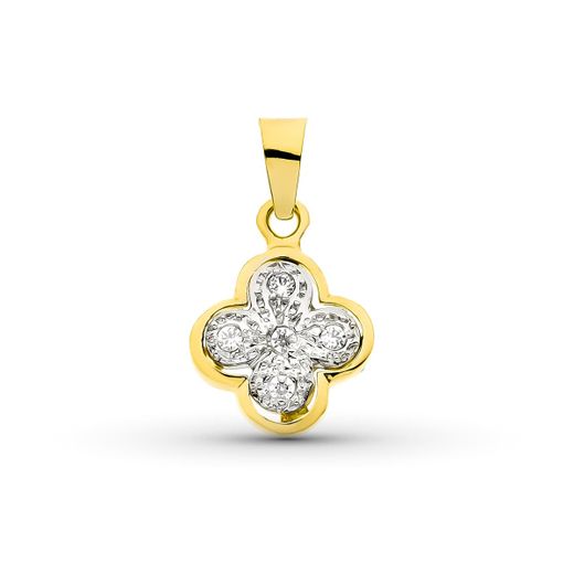 18K Cruz Oro Bicolor Con Circonita 14X11 Mm