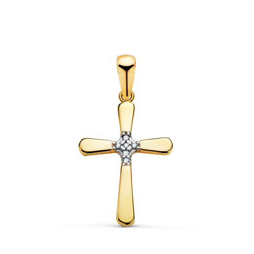 18K Cruz Oro Bicolor Con Parte Central De Circonitas. Medida: 18,5 X 12 Mm