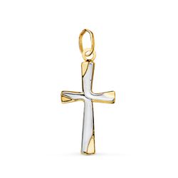 18K Cruz Oro Bicolor Lisa En Brillo Hueca 21 X 12 Mm