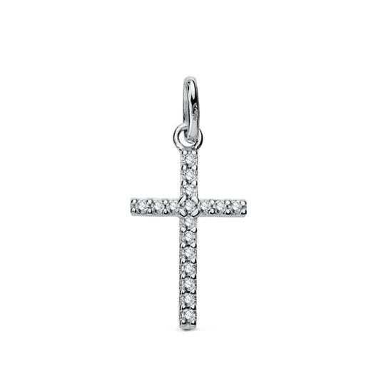 18K Cruz Oro Blanco Circonita 18X10 Mm