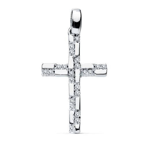 18K Cruz Oro Blanco Circonita 19X12 Mm