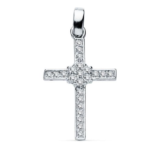 18K Cruz Oro Blanco Circonita 19X13 Mm