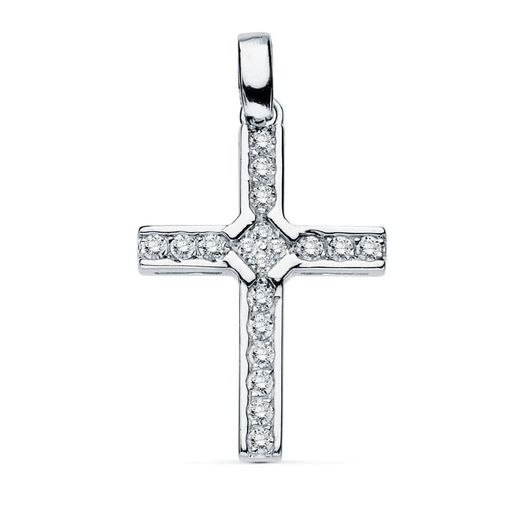 18K Cruz Oro Blanco Circonita 20X14 Mm