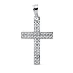 18K Cruz Oro Blanco Circonita 24X15 Mm