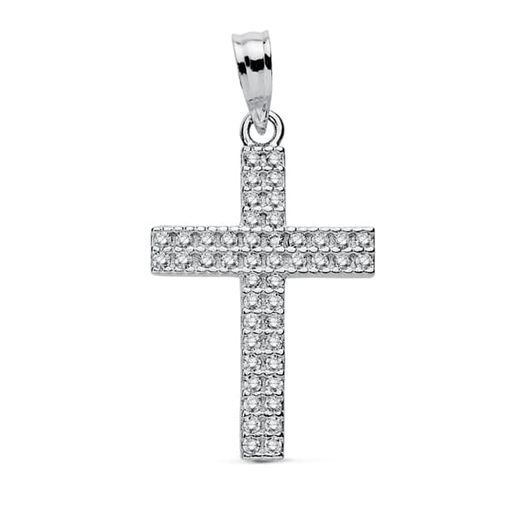 18K Cruz Oro Blanco Circonita 24X15 Mm