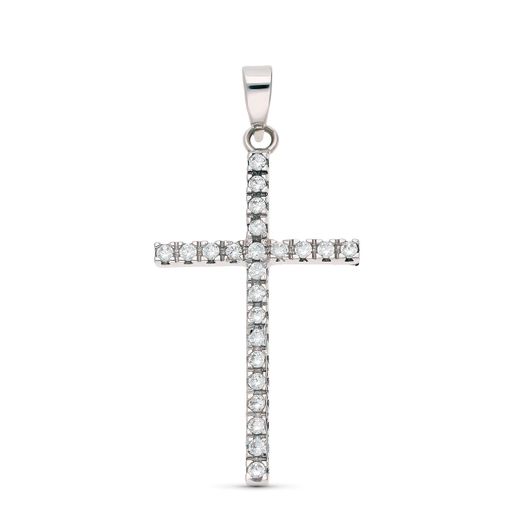 18K Cruz Oro Blanco Circonita 31X17 Mm
