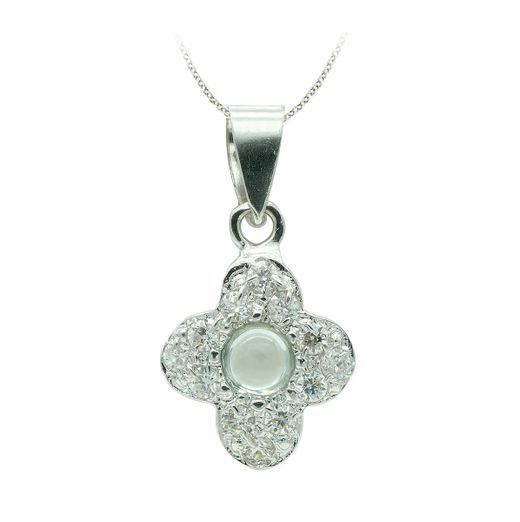 18K Cruz Oro Blanco Con Circonita 14X10 Mm