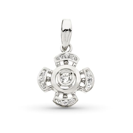 18K Cruz Oro Blanco Con Circonita 19X16 Mm