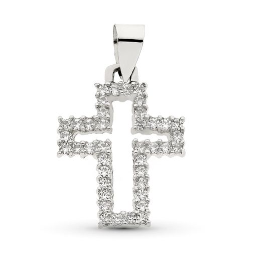 18K Cruz Oro Blanco Con Circonita 23X17 Mm