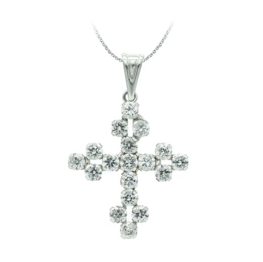18K Cruz Oro Blanco Con Circonita 25X20 Mm