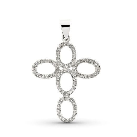 18K Cruz Oro Blanco Con Circonita 35X26 Mm