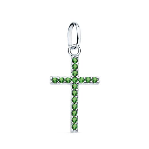18K Cruz Oro Blanco Con Circonita Verdes. 16X10 Mm