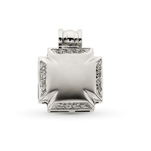 18K Cruz Oro Blanco Hueca Con Circonita 16X12 Mm