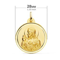 18K Escapulario Oro Amarillo Bisel Oro Amarillo Virgen Carmen Y Corazon De Jesus 28 Mm