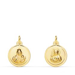 18K Escapulario Oro Amarillo Bisel Oro Amarillo Virgen Del Carmen Corazon De Jesus 12 Mm