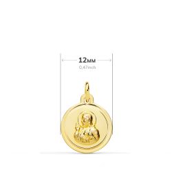 18K Escapulario Oro Amarillo Bisel Oro Amarillo Virgen Del Carmen Corazon De Jesus 12 Mm