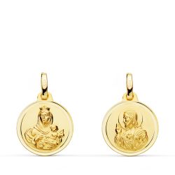 18K Escapulario Oro Amarillo Bisel Oro Amarillo Virgen Del Carmen Corazon De Jesus 14 Mm