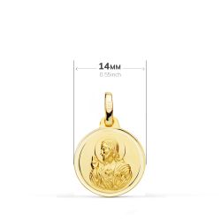 18K Escapulario Oro Amarillo Bisel Oro Amarillo Virgen Del Carmen Corazon De Jesus 14 Mm