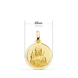 18K Escapulario Oro Amarillo Bisel Oro Amarillo Virgen Del Carmen Corazon De Jesus 16 Mm