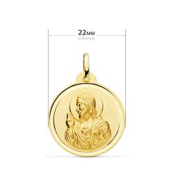18K Escapulario Oro Amarillo Bisel Oro Amarillo Virgen Del Carmen Corazon De Jesus 22 Mm