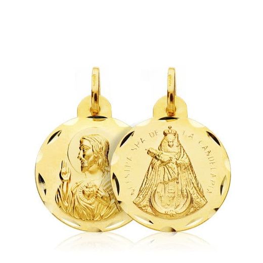 18K Escapulario Oro Amarillo Corazon De Jesus Virgen De La Candelaria Oro Amarillo 18 Mm