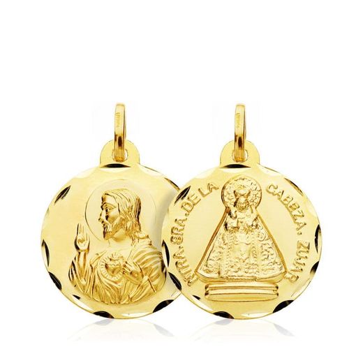 18K Escapulario Oro Amarillo Corazon De Jesus Virgen De Zujar Oro Amarillo 18 Mm