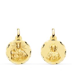18K Escapulario Oro Amarillo Corazon De Jesus Y Virgen Del Carmen Oro Amarillo Tallado 16 Mm