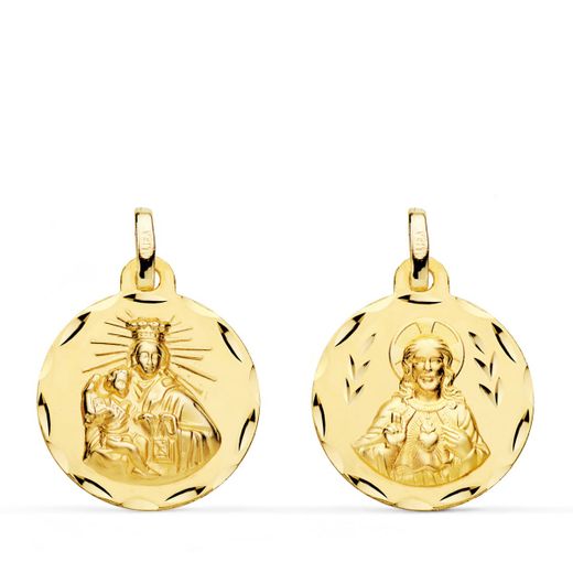 18K Escapulario Oro Amarillo Corazon De Jesus Y Virgen Del Carmen Tallado Oro Amarillo 18 Mm