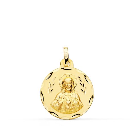 18K Escapulario Oro Amarillo Corazon De Jesus Y Virgen Del Carmen Tallado Oro Amarillo 18 Mm